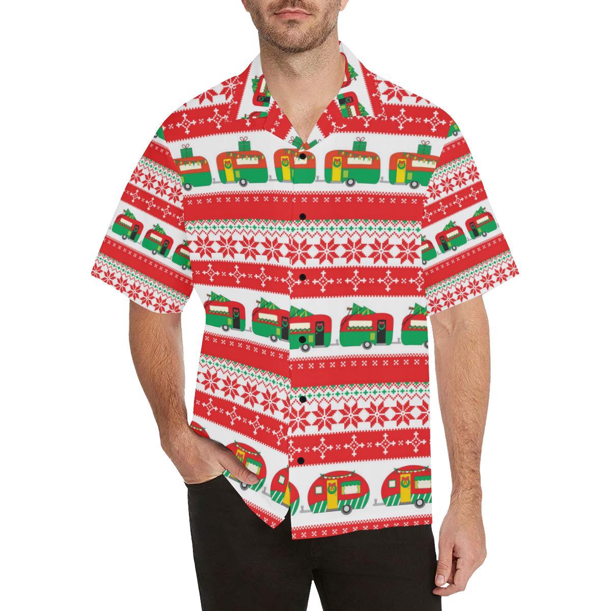 Camper Camping Ugly Christmas Design Print Men Aloha Hawaiian Shirt