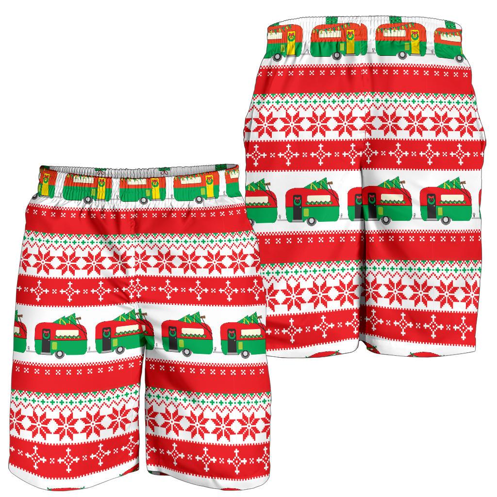 Camper Camping Ugly Christmas Design Print Mens Shorts-JTAMIGO.COM