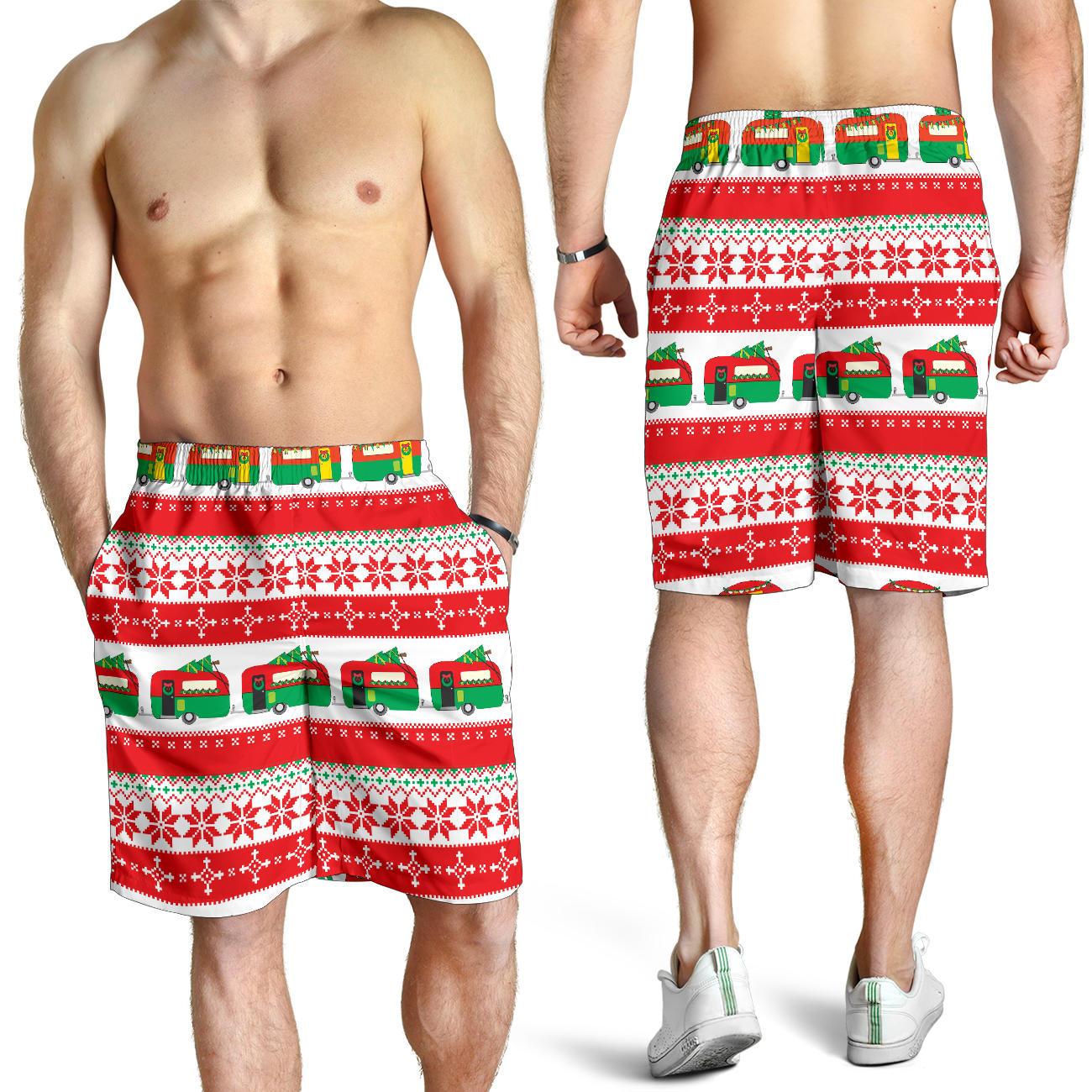 Camper Camping Ugly Christmas Design Print Mens Shorts-JTAMIGO.COM