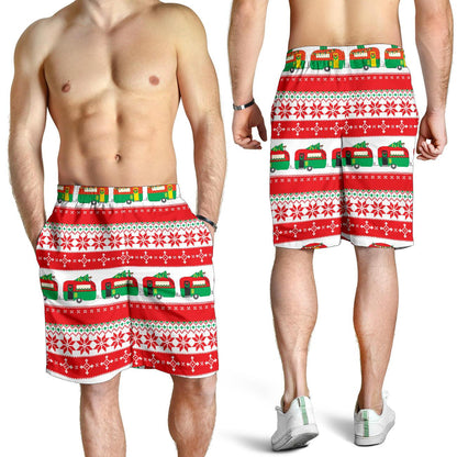 Camper Camping Ugly Christmas Design Print Mens Shorts-JTAMIGO.COM