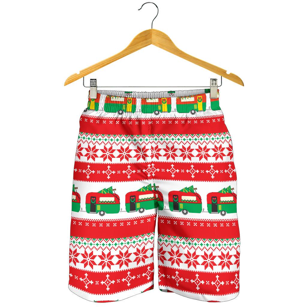 Camper Camping Ugly Christmas Design Print Mens Shorts-JTAMIGO.COM