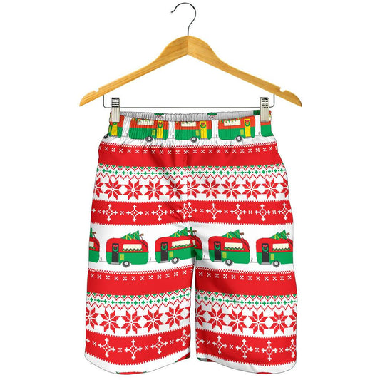 Camper Camping Ugly Christmas Design Print Mens Shorts-JTAMIGO.COM