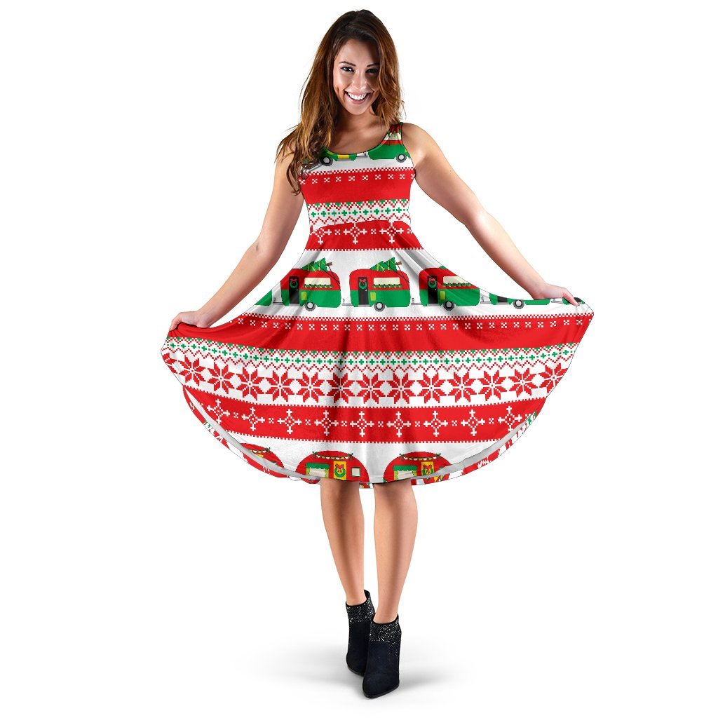 Camper Camping Ugly Christmas Design Print Sleeveless Dress
