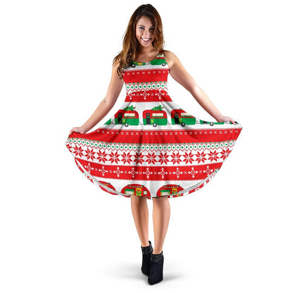 Camper Camping Ugly Christmas Design Print Sleeveless Dress
