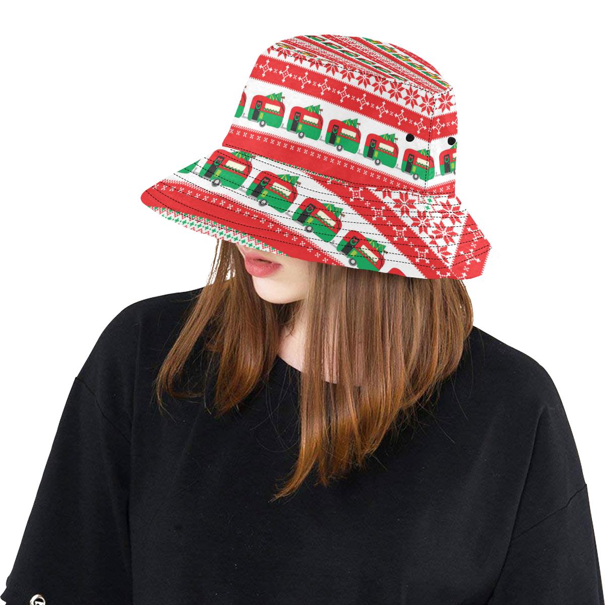 Camper Camping Ugly Christmas Design Print Unisex Bucket Hat