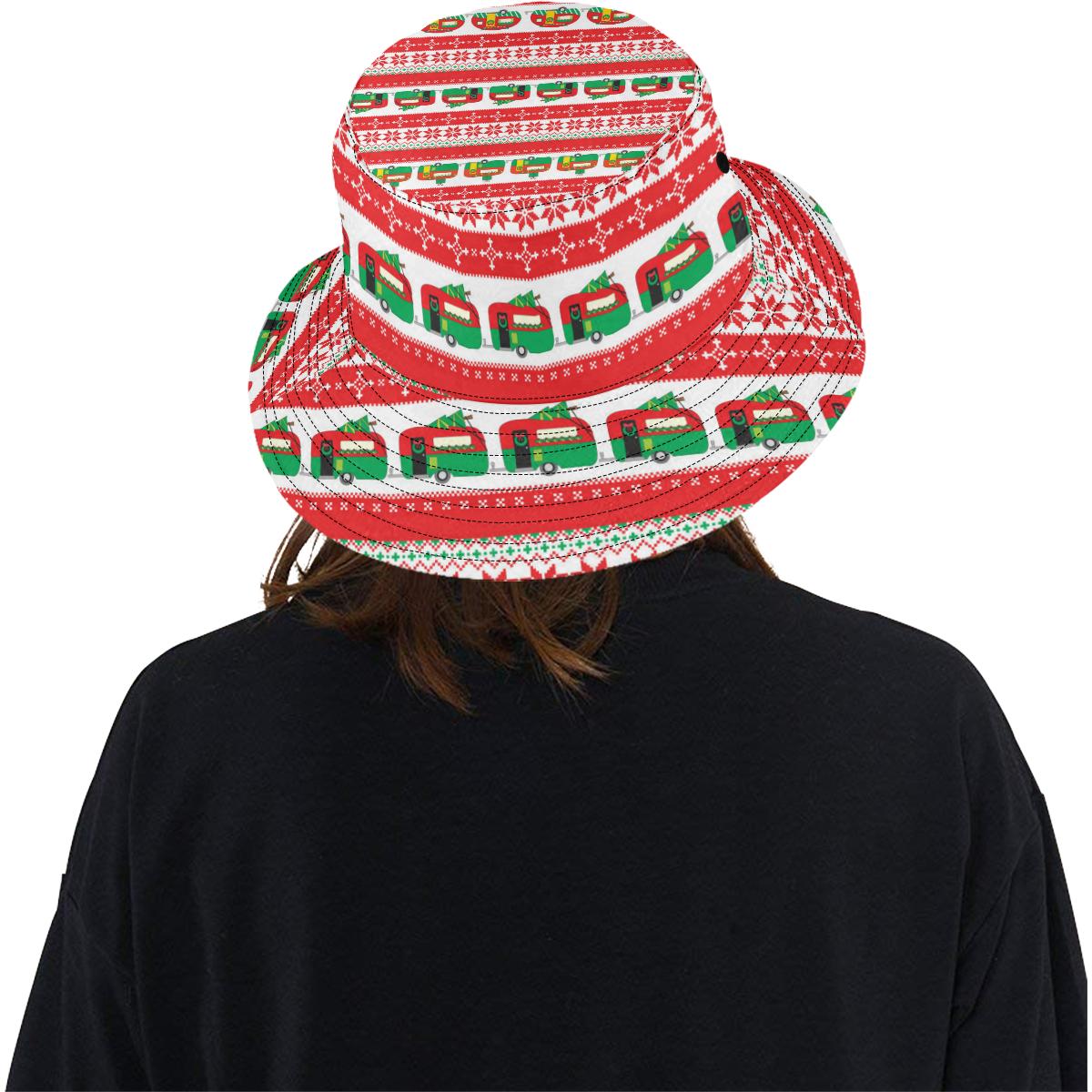 Camper Camping Ugly Christmas Design Print Unisex Bucket Hat