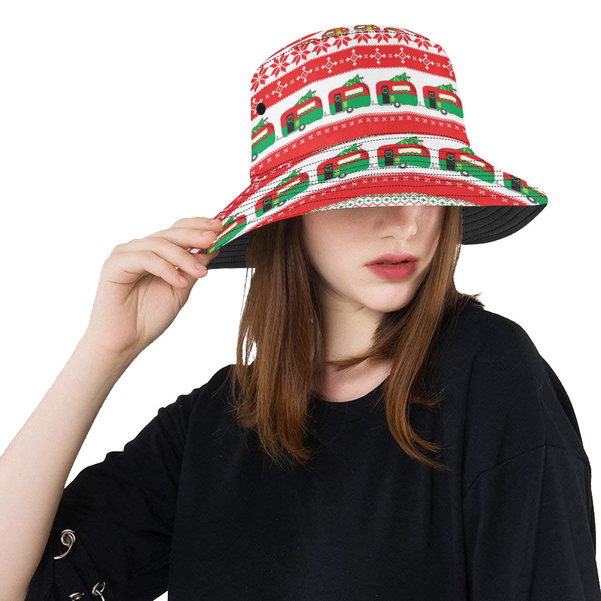 Camper Camping Ugly Christmas Design Print Unisex Bucket Hat