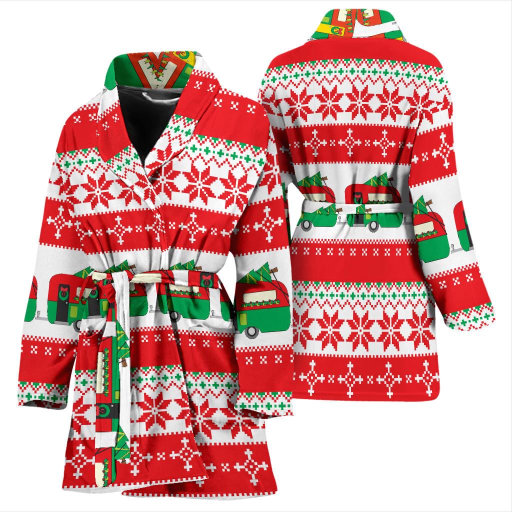 Camper Camping Ugly Christmas Design Print Women Bath Robe-JTAMIGO.COM