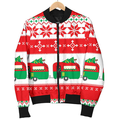 Camper Camping Ugly Christmas Design Print Women Casual Bomber Jacket
