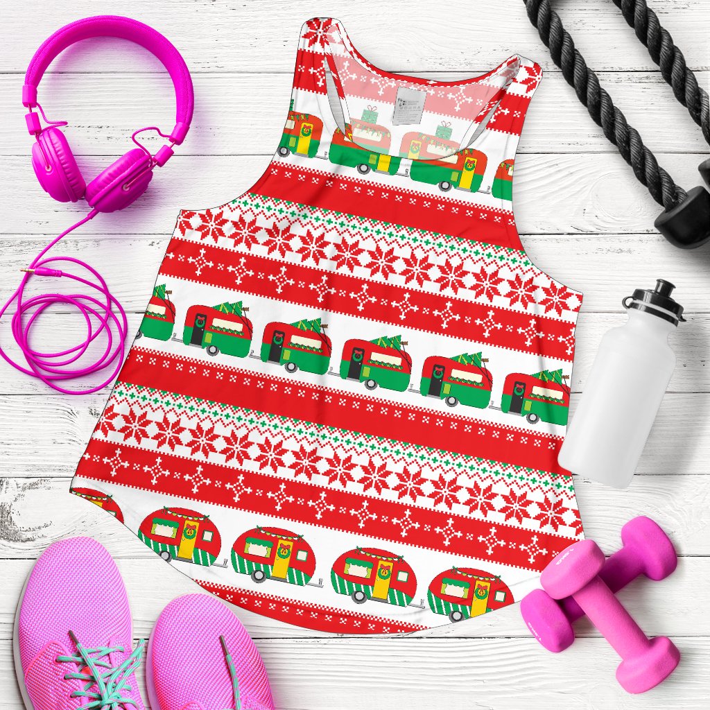 Camper Camping Ugly Christmas Design Print Women Racerback Tank Top