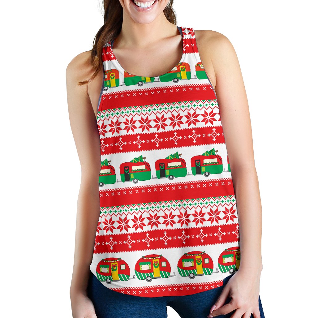Camper Camping Ugly Christmas Design Print Women Racerback Tank Top