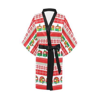 Camper Camping Ugly Christmas Design Print Women Short Kimono Robe