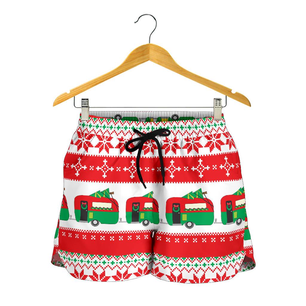 Camper Camping Ugly Christmas Design Print Women Shorts-JTAMIGO.COM