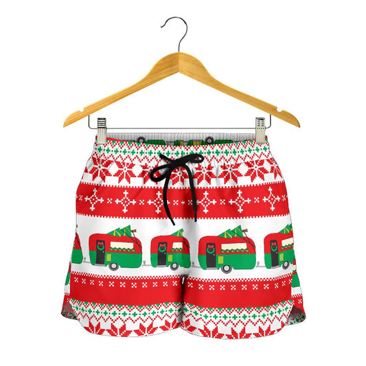 Camper Camping Ugly Christmas Design Print Women Shorts-JTAMIGO.COM