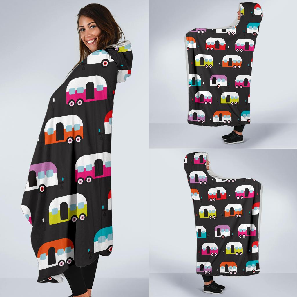 Camper Caravan Pattern Hooded Blanket-JTAMIGO.COM