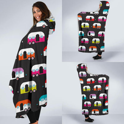 Camper Caravan Pattern Hooded Blanket-JTAMIGO.COM