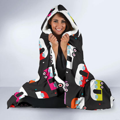 Camper Caravan Pattern Hooded Blanket-JTAMIGO.COM