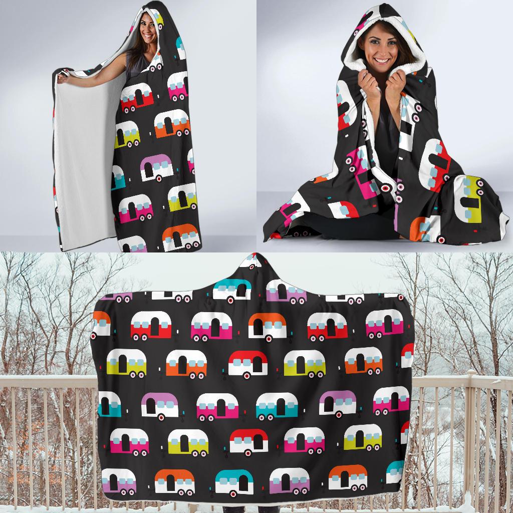 Camper Caravan Pattern Hooded Blanket-JTAMIGO.COM