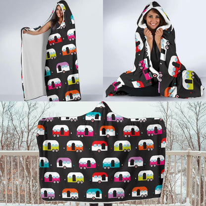 Camper Caravan Pattern Hooded Blanket-JTAMIGO.COM