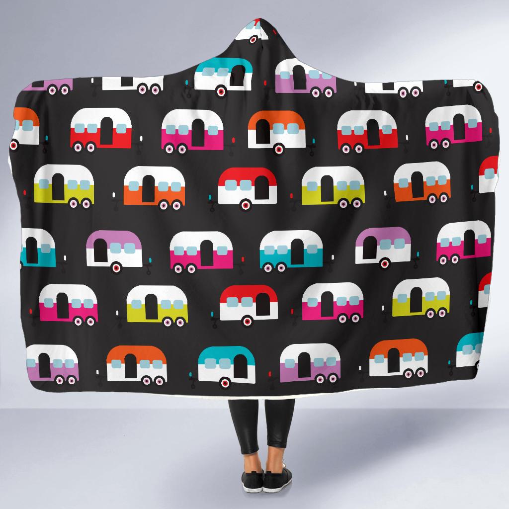 Camper Caravan Pattern Hooded Blanket-JTAMIGO.COM