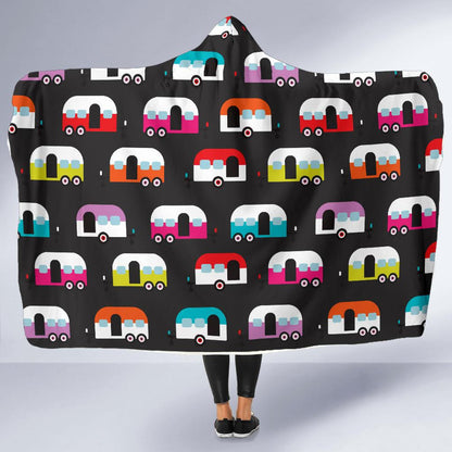 Camper Caravan Pattern Hooded Blanket-JTAMIGO.COM
