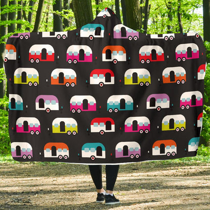 Camper Caravan Pattern Hooded Blanket-JTAMIGO.COM