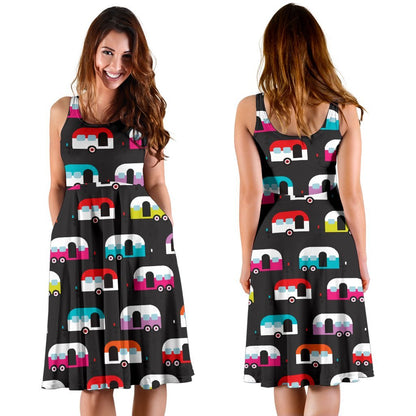 Camper Caravan Pattern Sleeveless Dress