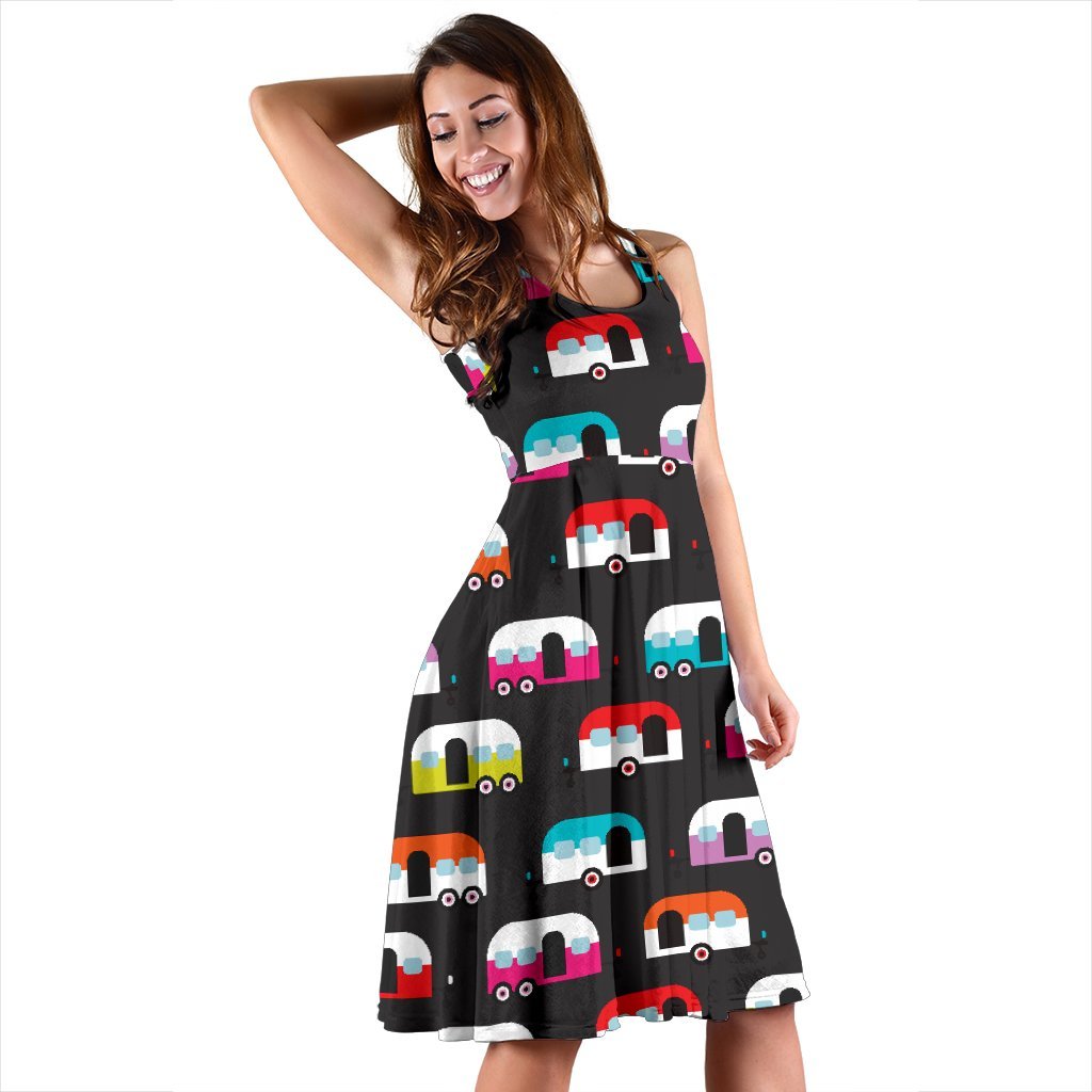 Camper Caravan Pattern Sleeveless Dress