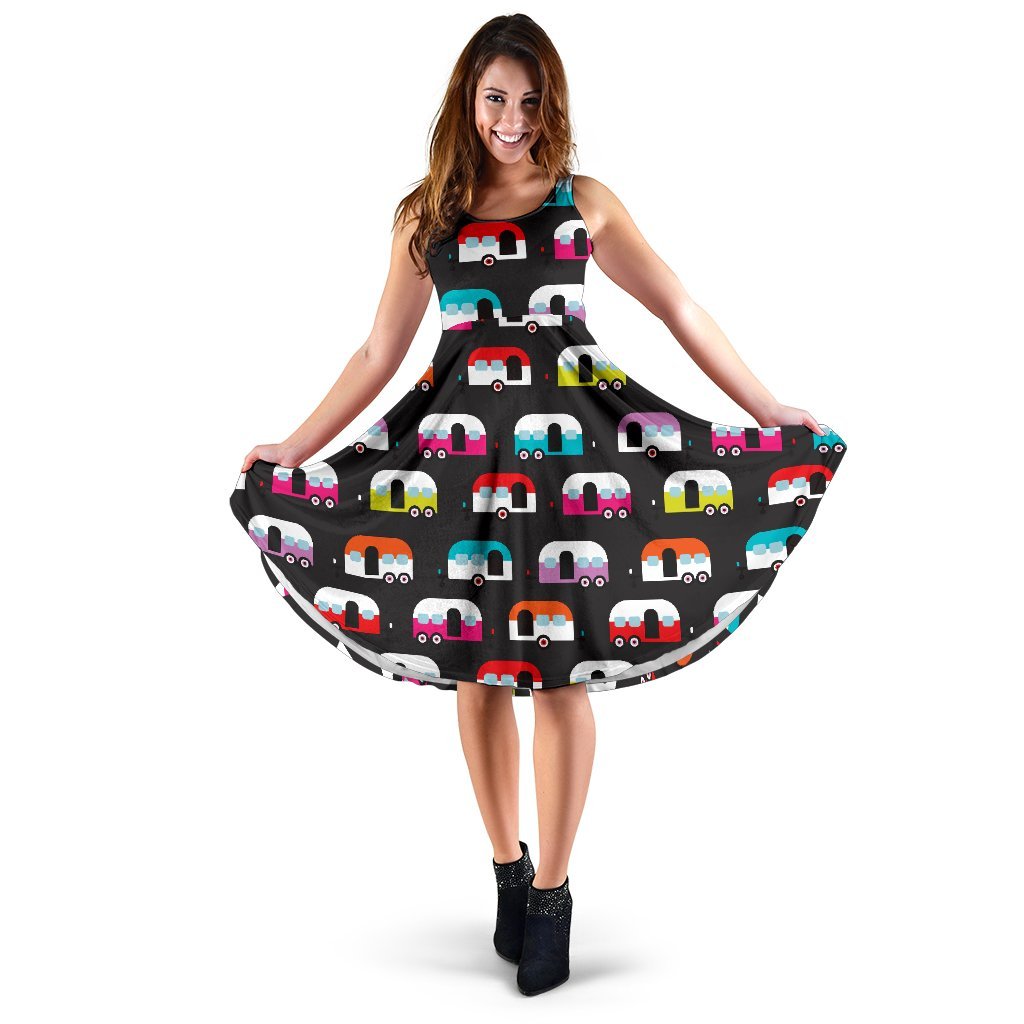 Camper Caravan Pattern Sleeveless Dress