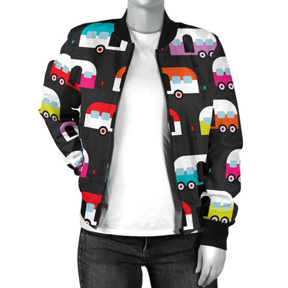 Camper Caravan Pattern Women Casual Bomber Jacket