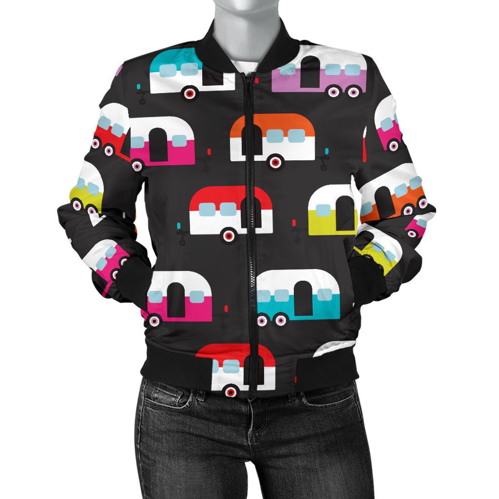 Camper Caravan Pattern Women Casual Bomber Jacket