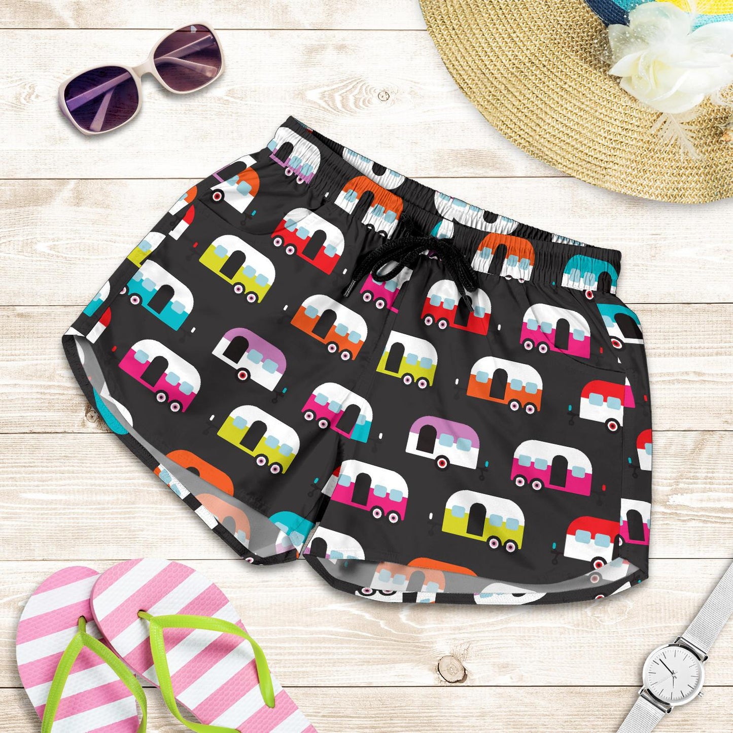 Camper Caravan Pattern Women Shorts-JTAMIGO.COM