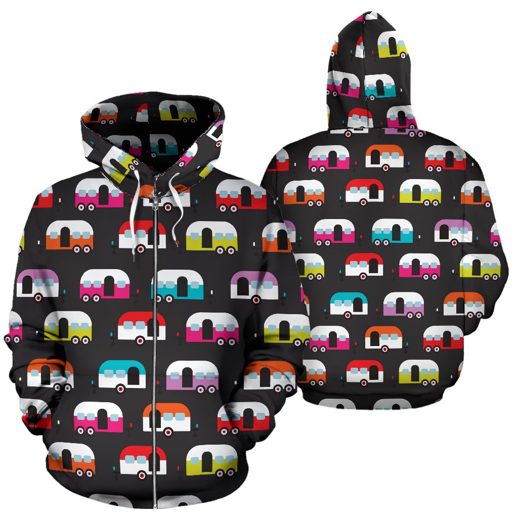 Camper Caravan Pattern Zip Up Hoodie