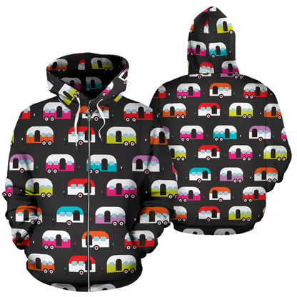 Camper Caravan Pattern Zip Up Hoodie