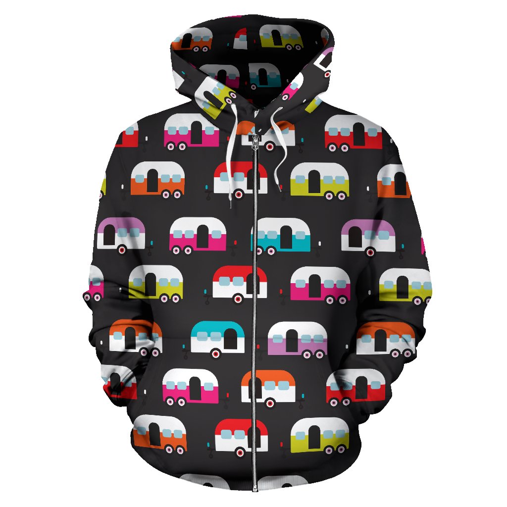 Camper Caravan Pattern Zip Up Hoodie