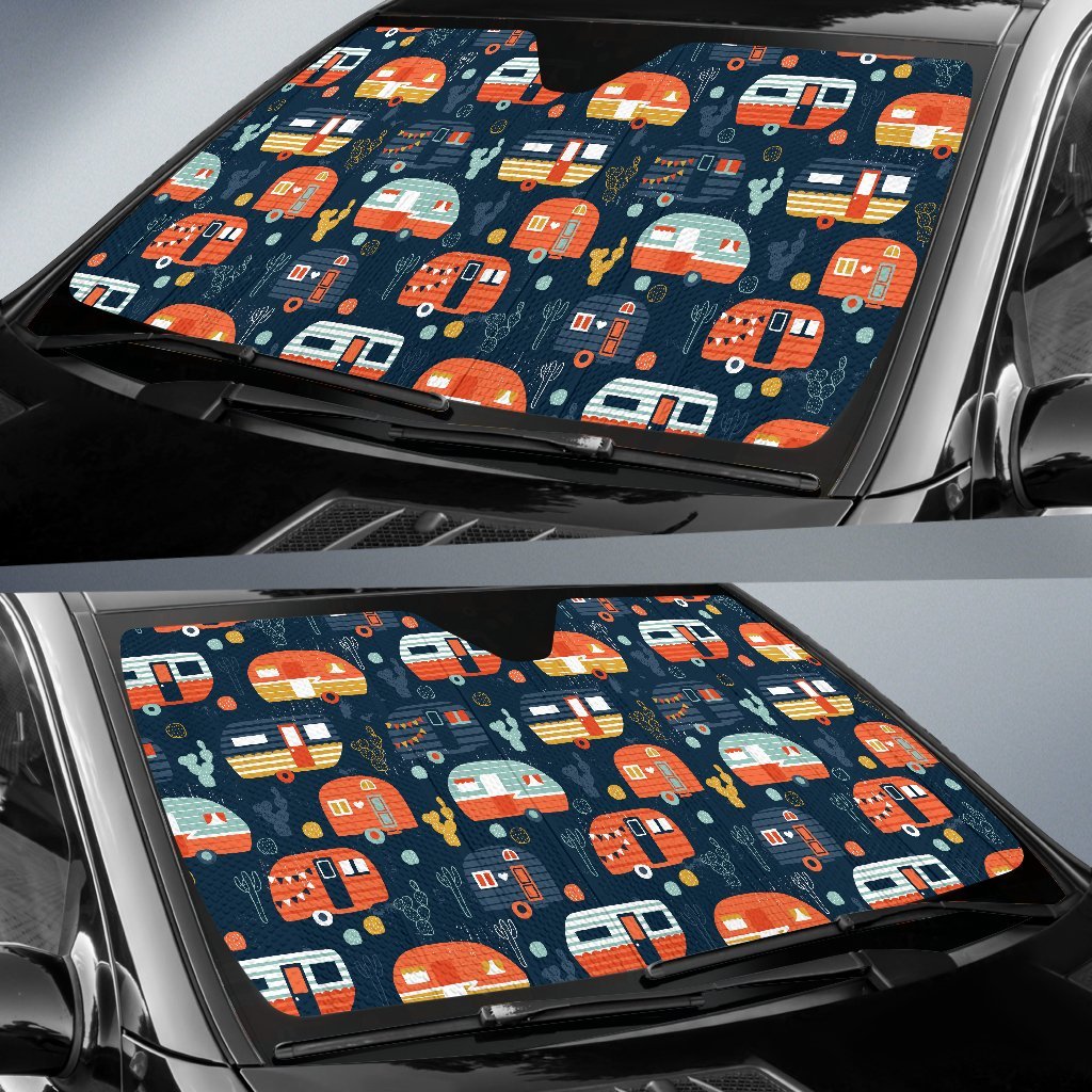 Camper Caravan Print Pattern Car Sun Shade For Windshield