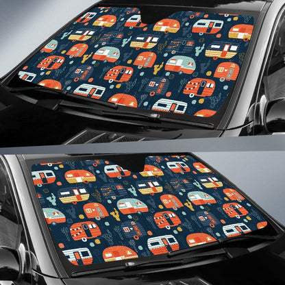 Camper Caravan Print Pattern Car Sun Shade For Windshield