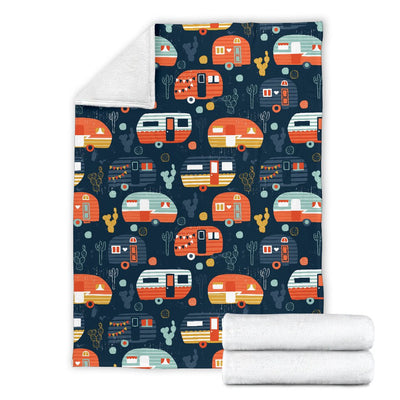 Camper Caravan Print Pattern Fleece Blanket