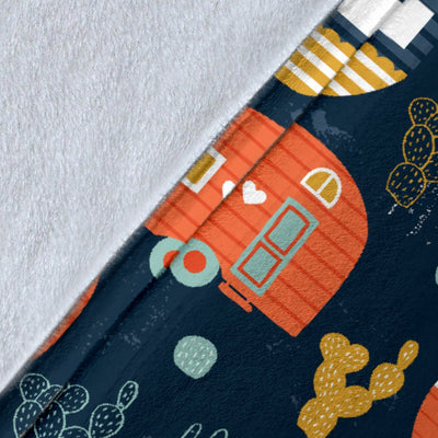 Camper Caravan Print Pattern Fleece Blanket