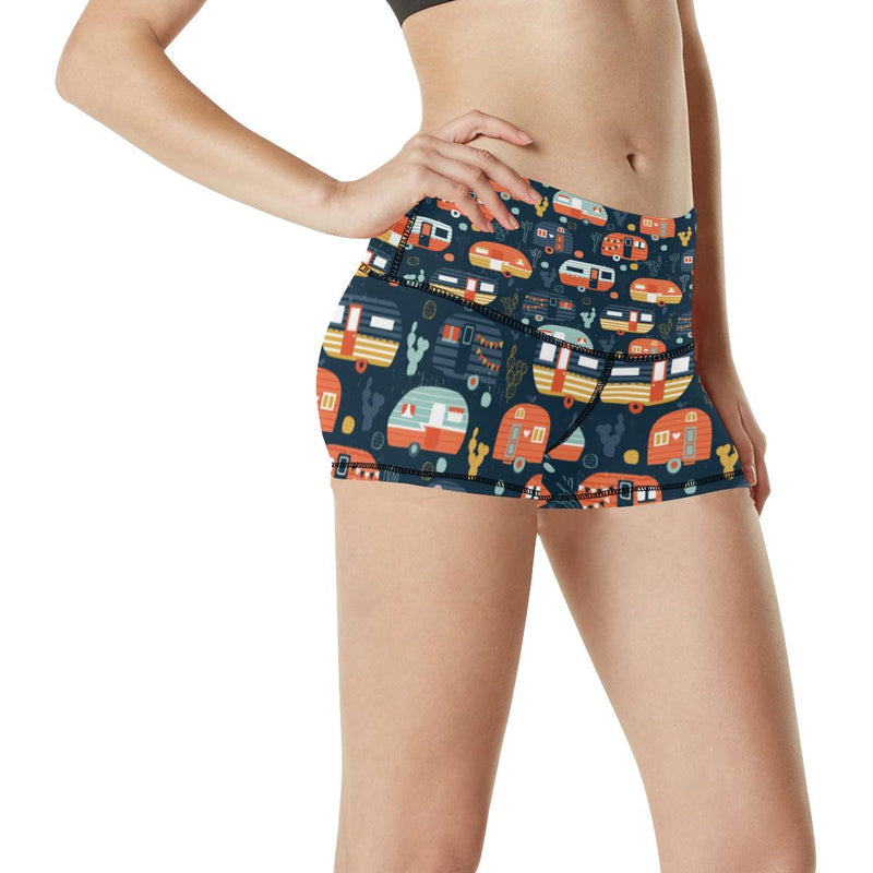 Camper Caravan Print Pattern High Waisted Spandex Shorts-JTAMIGO.COM