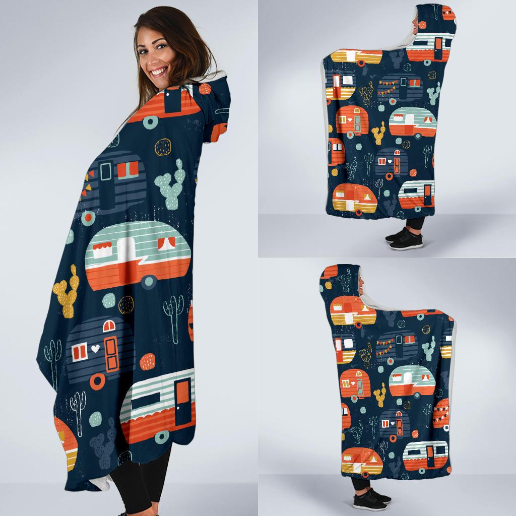 Camper Caravan Print Pattern Hooded Blanket-JTAMIGO.COM