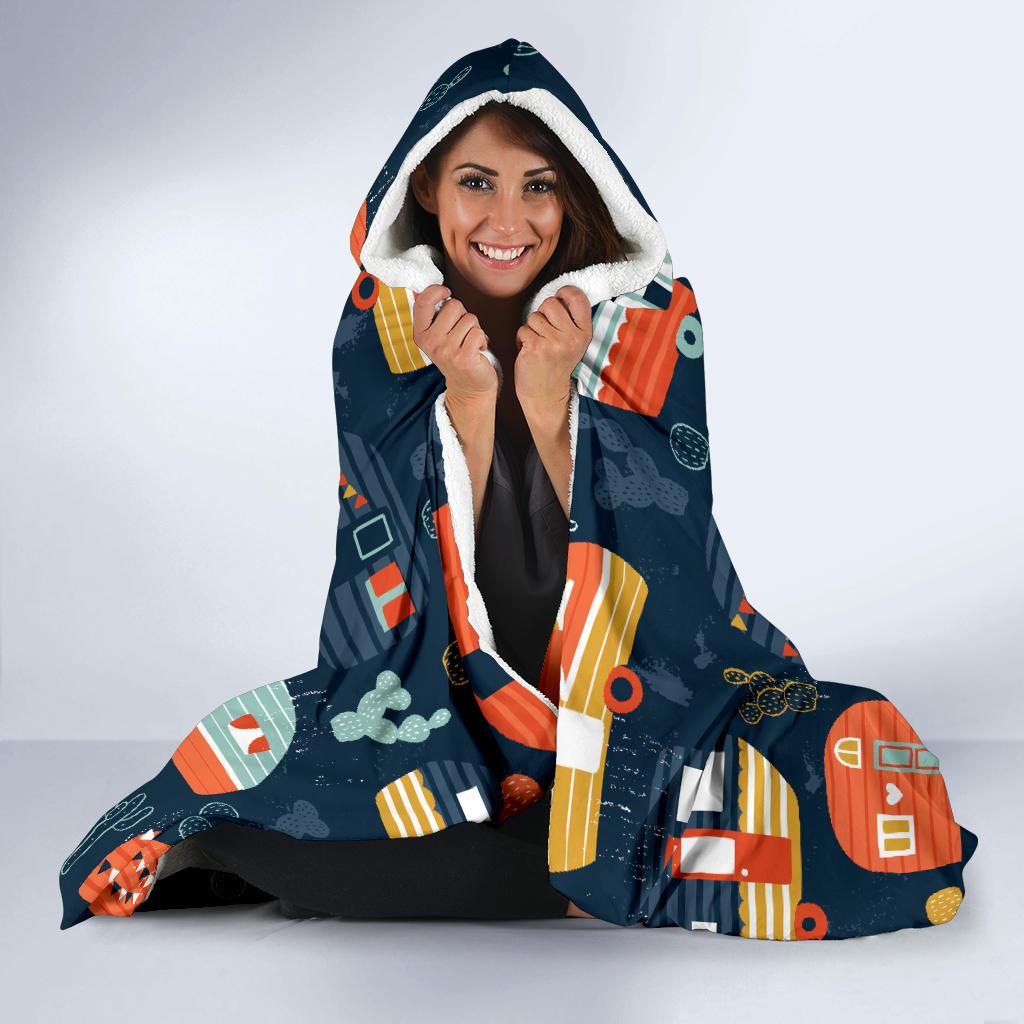 Camper Caravan Print Pattern Hooded Blanket-JTAMIGO.COM