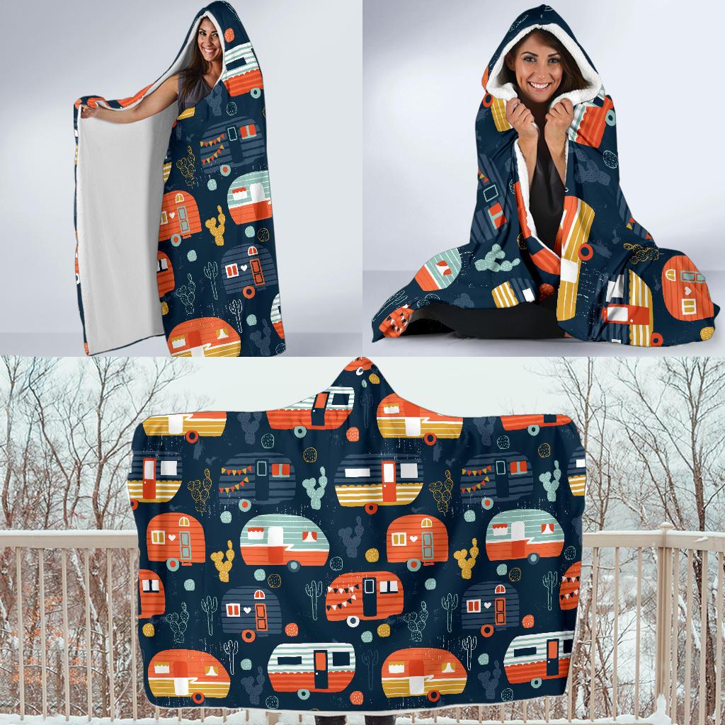 Camper Caravan Print Pattern Hooded Blanket-JTAMIGO.COM