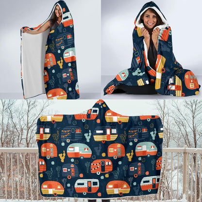 Camper Caravan Print Pattern Hooded Blanket-JTAMIGO.COM