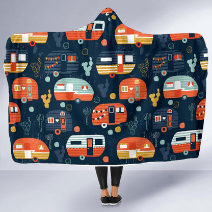 Camper Caravan Print Pattern Hooded Blanket-JTAMIGO.COM