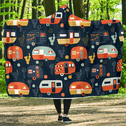 Camper Caravan Print Pattern Hooded Blanket-JTAMIGO.COM