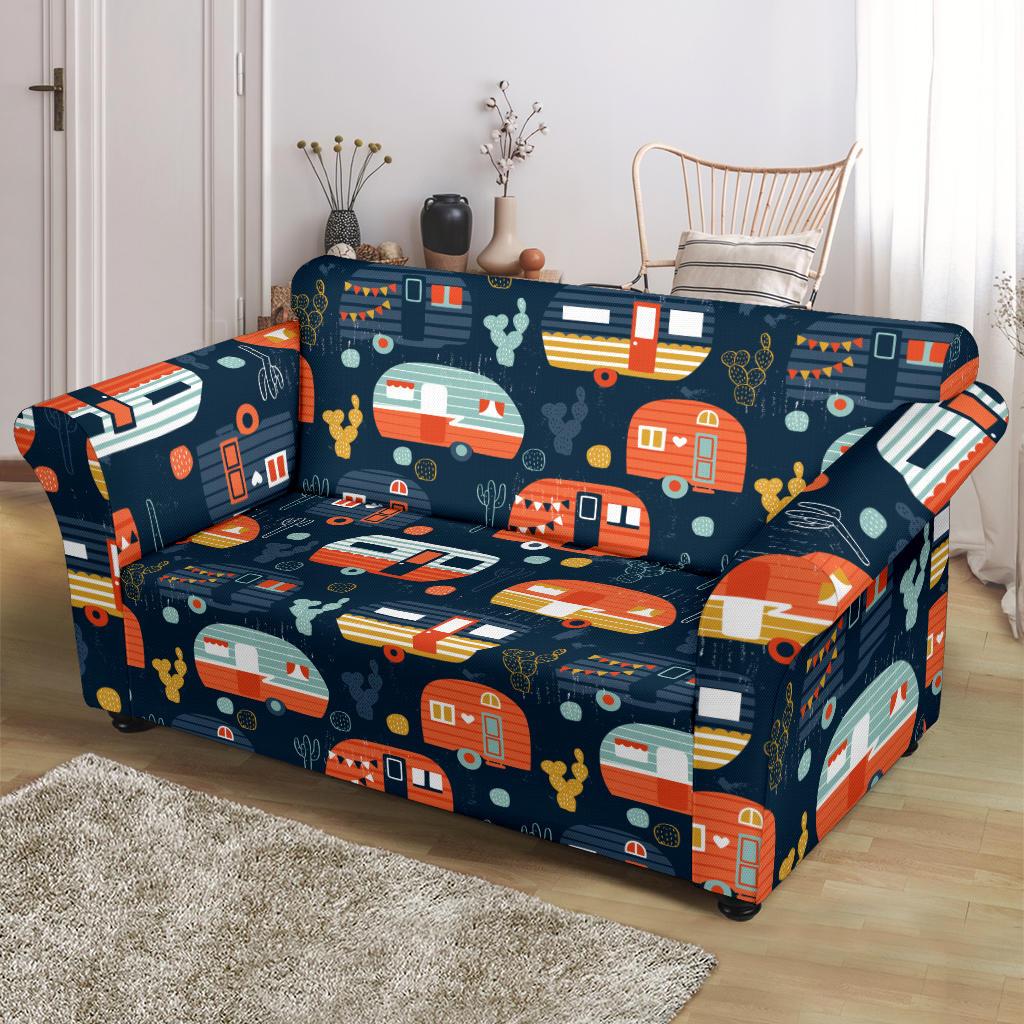 Camper Caravan Print Pattern Loveseat Slipcover-JTAMIGO.COM