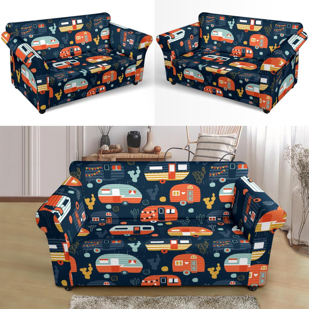 Camper Caravan Print Pattern Loveseat Slipcover-JTAMIGO.COM