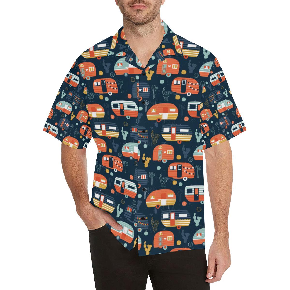 Camper Caravan Print Pattern Men Aloha Hawaiian Shirt