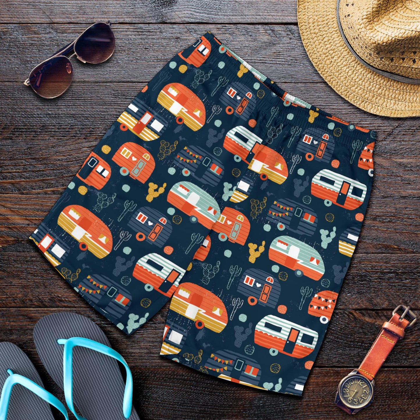 Camper Caravan Print Pattern Mens Shorts-JTAMIGO.COM